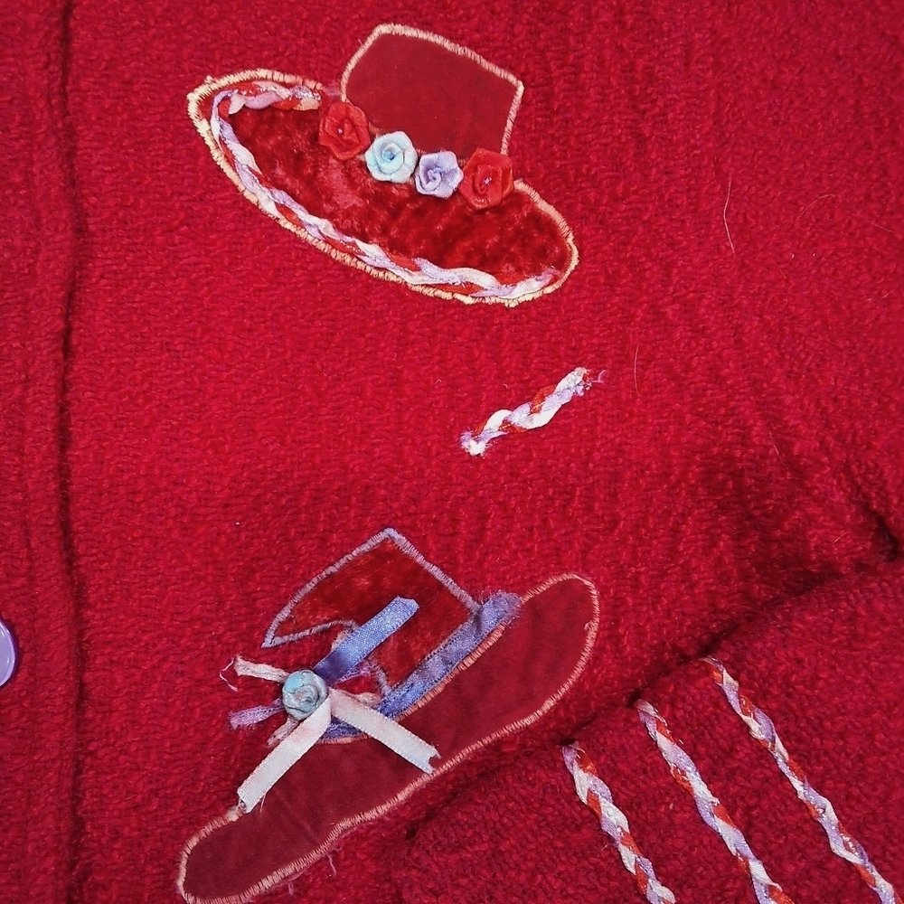 Parsley & Sage~Women Milliner Velvet Red Hatters Whimsical Jacket~Embroider~LRG - Picture 4 of 10